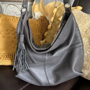 The Sak Purse Summerland Hobo Bag Leather Handbag Gray Slouch Boho Tassel